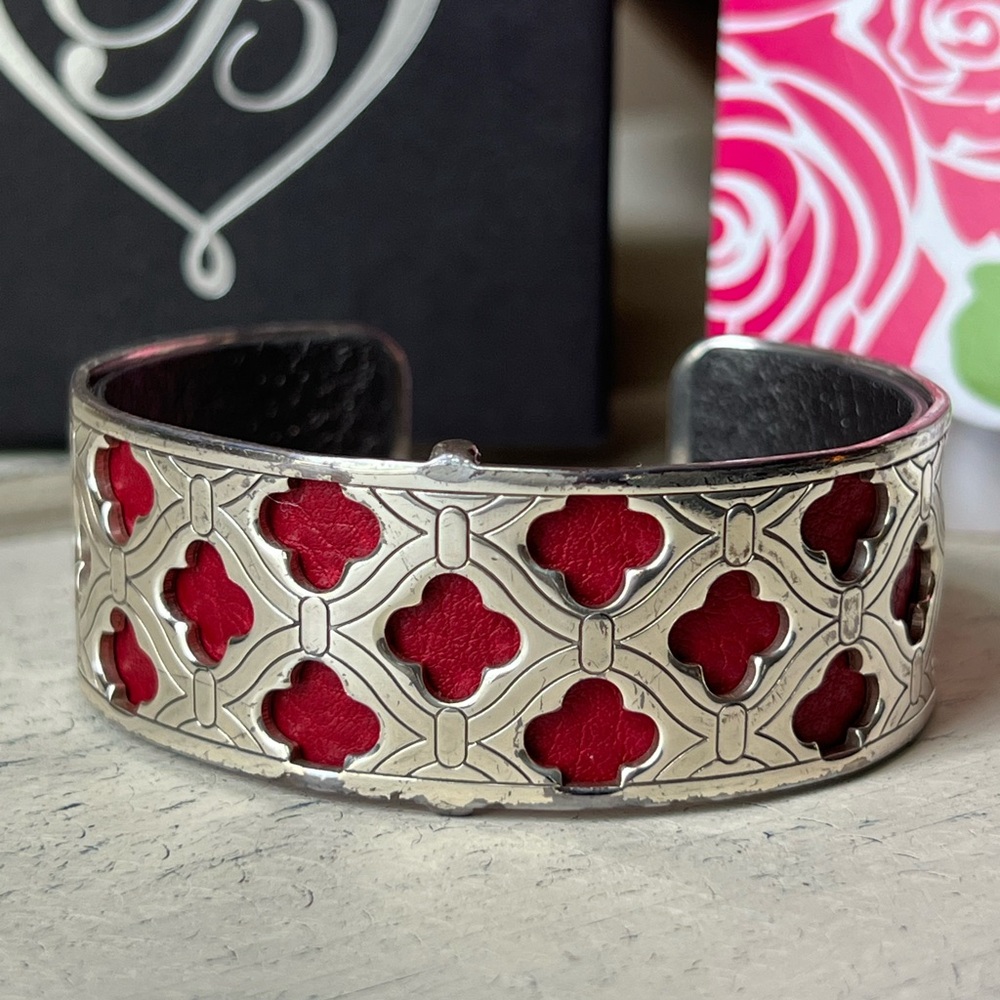 Brighton Silver and Red Quatrefoil Cuff Bracelet